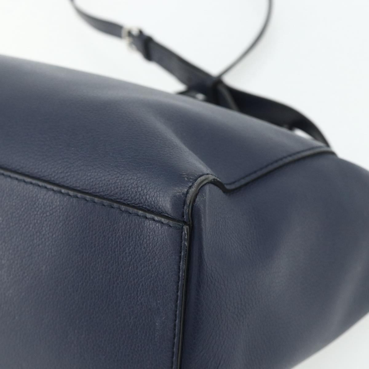 BALLY Hand Bag Leather 2way Navy Silver Auth 178127