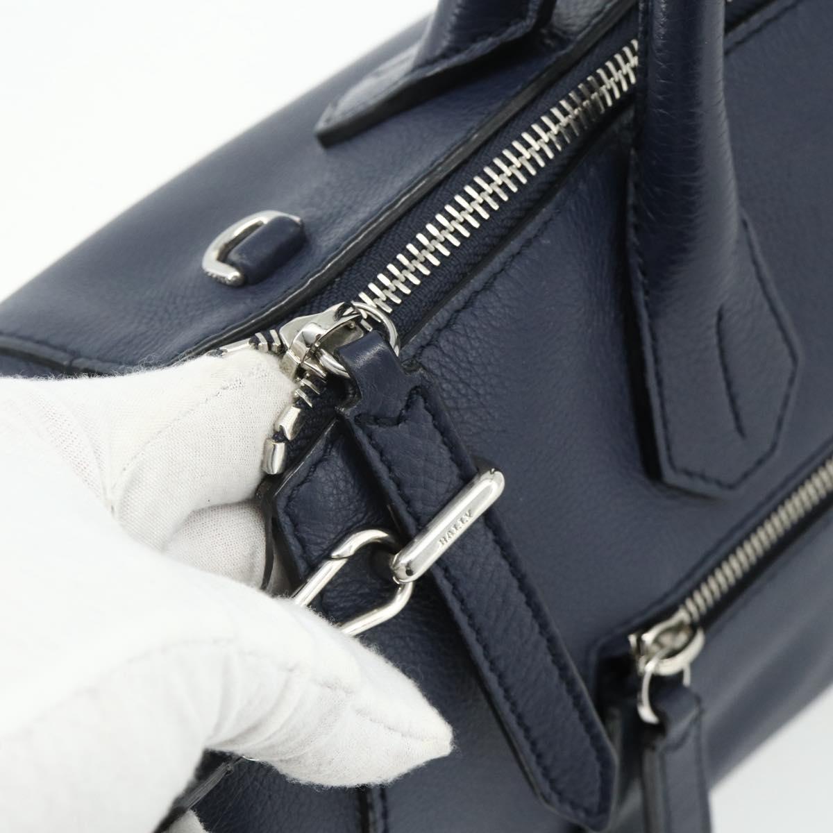 BALLY Hand Bag Leather 2way Navy Silver Auth 178127