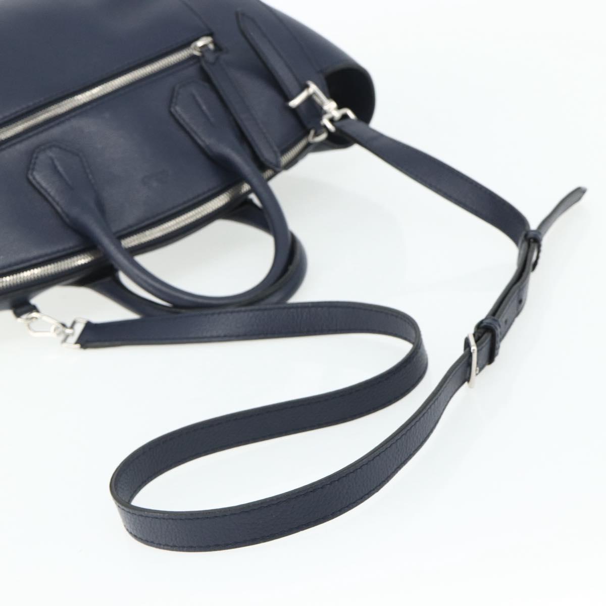 BALLY Hand Bag Leather 2way Navy Silver Auth 178127