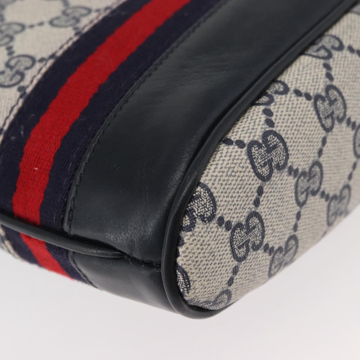 GUCCI GG Supreme Sherry Line Shoulder Bag PVC Navy Gold Auth 178128