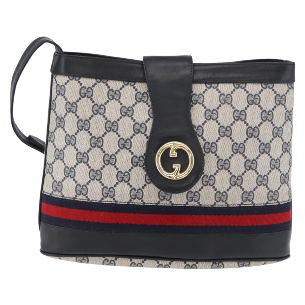 GUCCI GG Supreme Sherry Line Shoulder Bag PVC Navy Gold Auth 178128