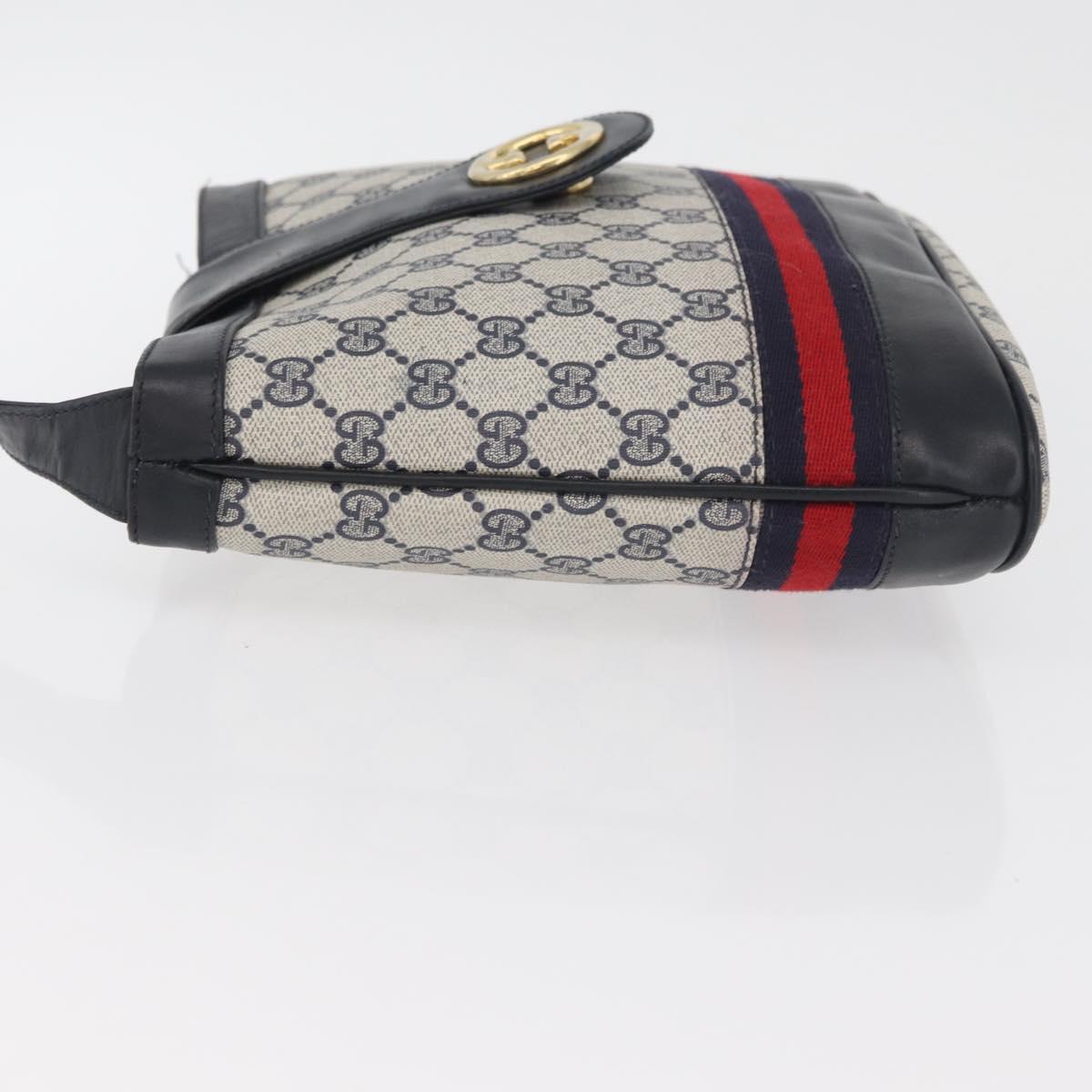 GUCCI GG Supreme Sherry Line Shoulder Bag PVC Navy Gold Auth 178128