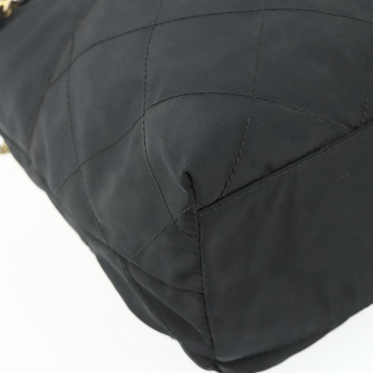 PRADA Chain Tote Bag Nylon Black Gold Auth 178129