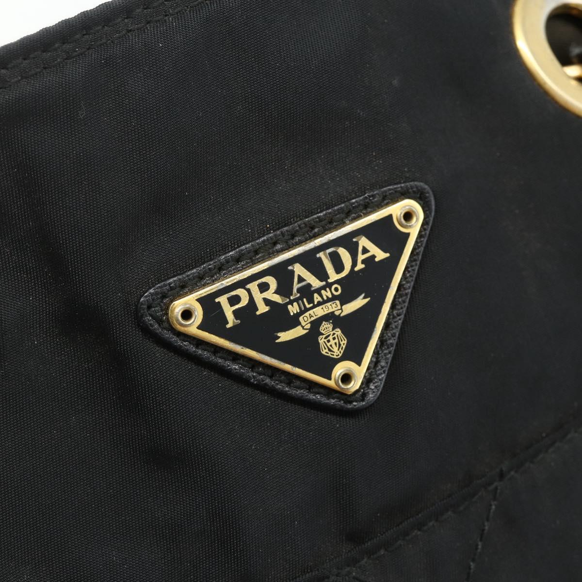 PRADA Chain Tote Bag Nylon Black Gold Auth 178129