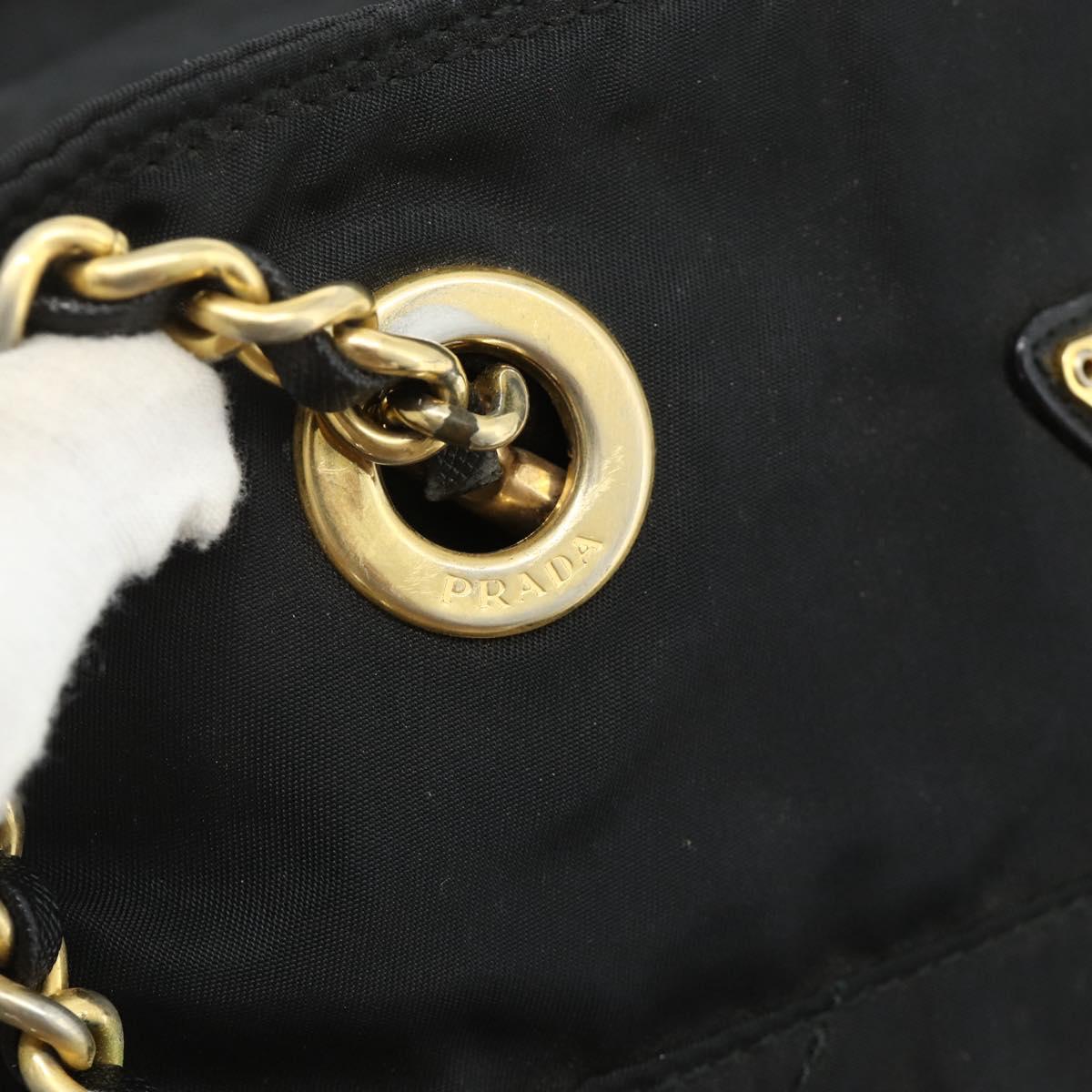 PRADA Chain Tote Bag Nylon Black Gold Auth 178129