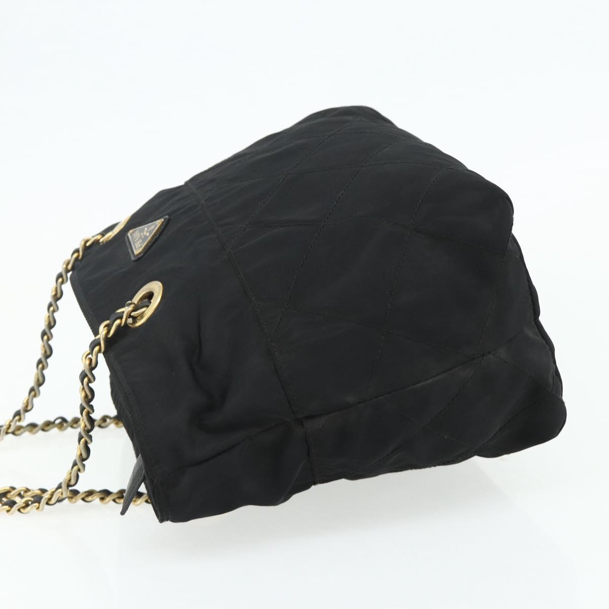 PRADA Chain Tote Bag Nylon Black Gold Auth 178129