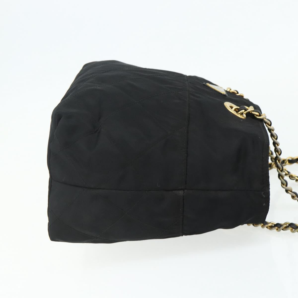 PRADA Chain Tote Bag Nylon Black Gold Auth 178129