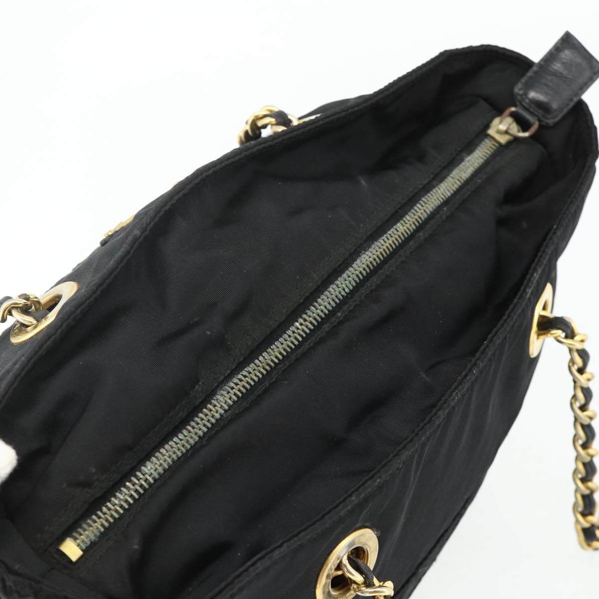 PRADA Chain Tote Bag Nylon Black Gold Auth 178129