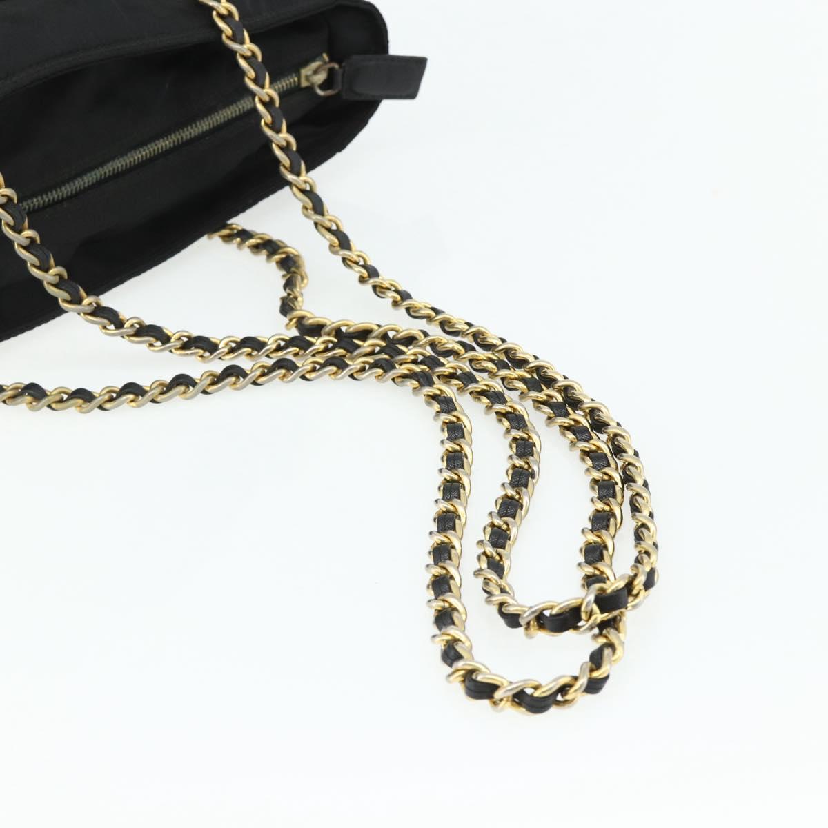 PRADA Chain Tote Bag Nylon Black Gold Auth 178129