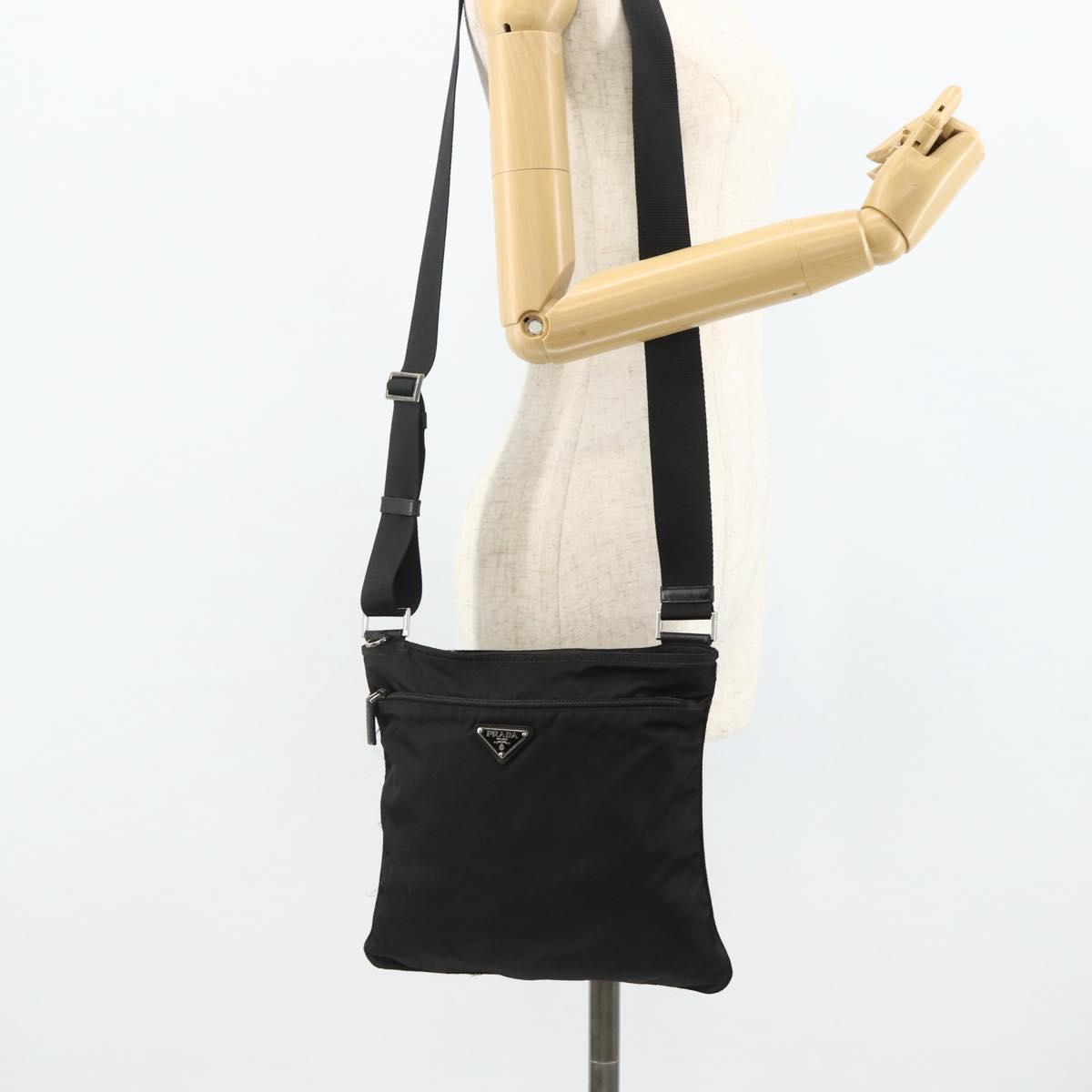 PRADA Shoulder Bag Nylon Black Silver Auth 178130