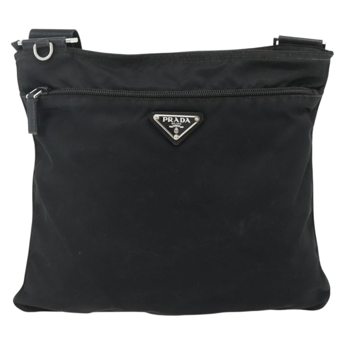 PRADA Shoulder Bag Nylon Black Silver Auth 178130