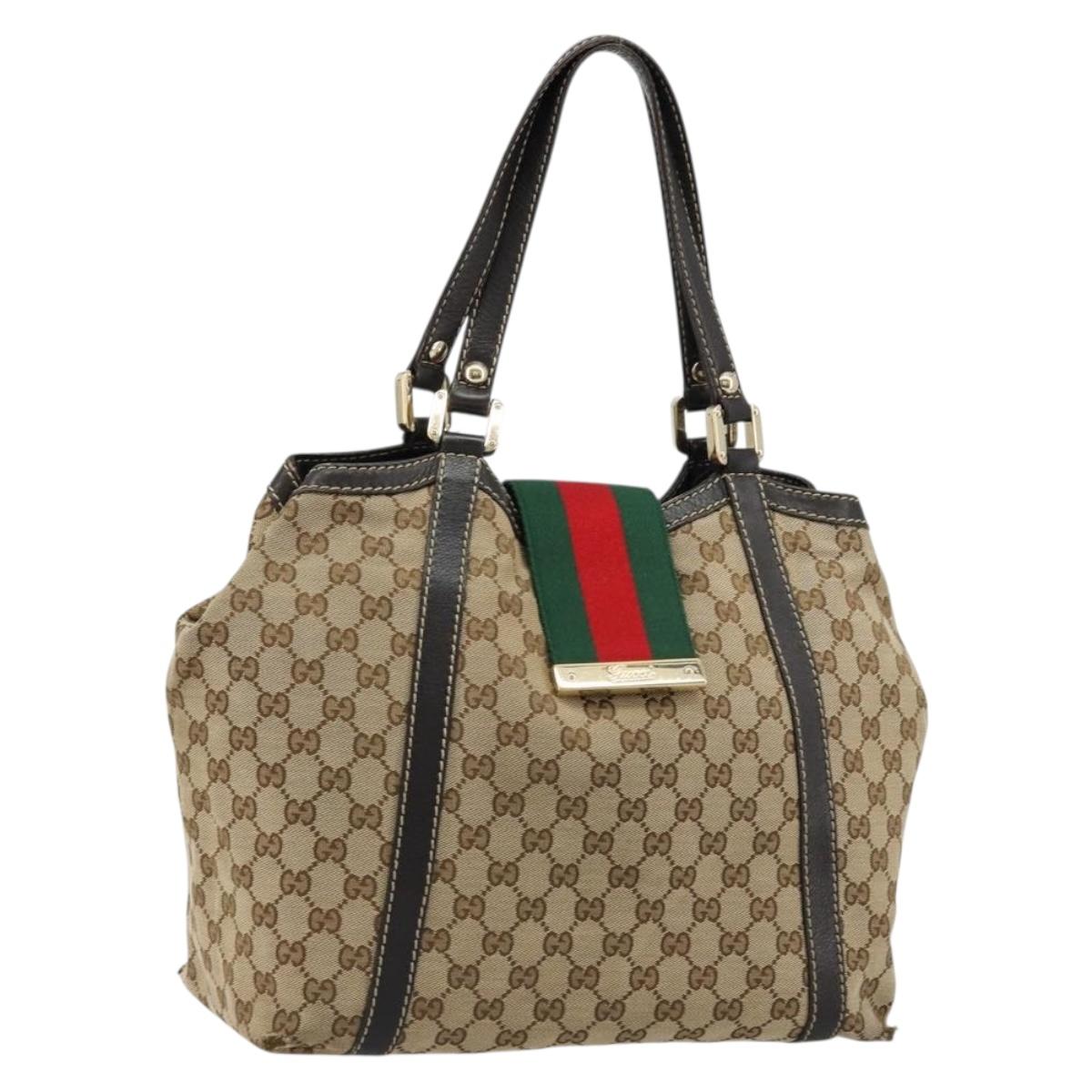 GUCCI GG Canvas Hand Bag Beige Gold 233607 Auth 178132