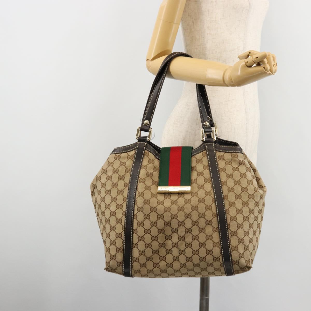 GUCCI GG Canvas Hand Bag Beige Gold 233607 Auth 178132
