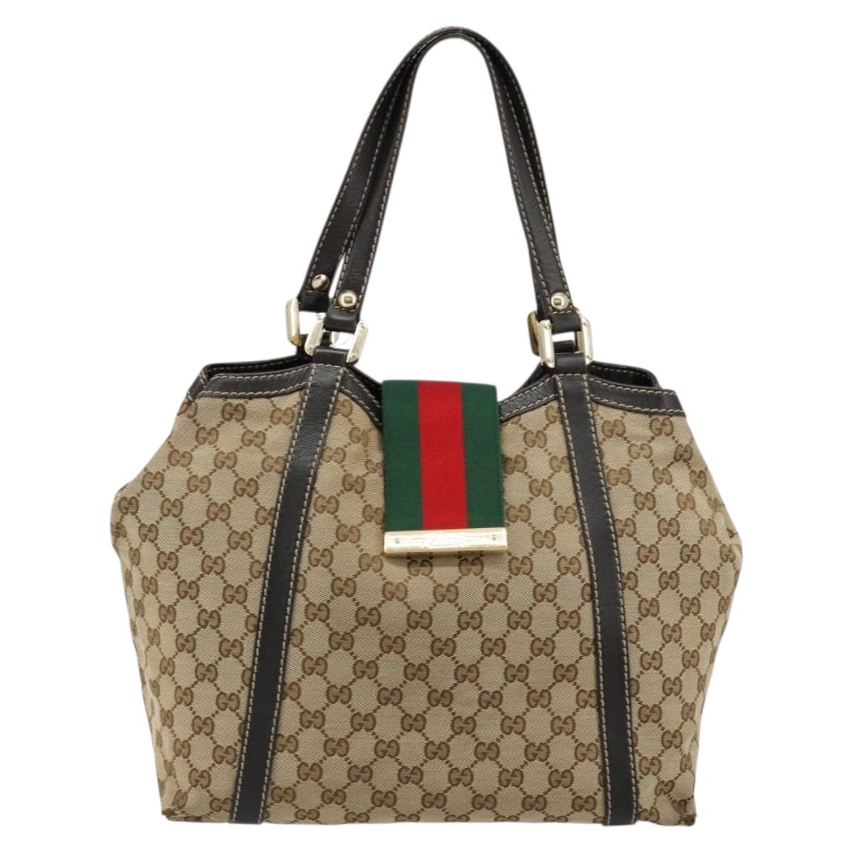 GUCCI GG Canvas Hand Bag Beige Gold 233607 Auth 178132