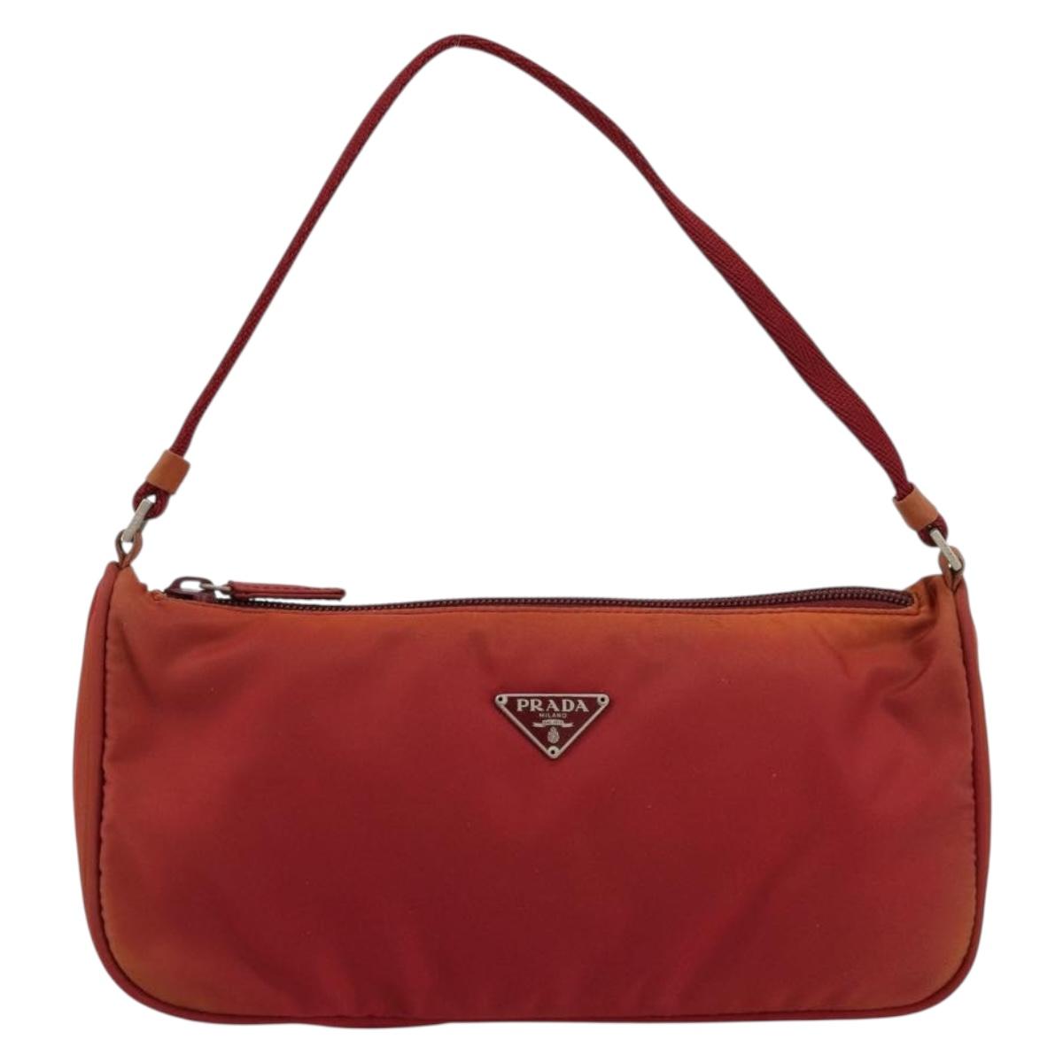 PRADA Accessory Pouch Nylon Red Silver Auth 178135