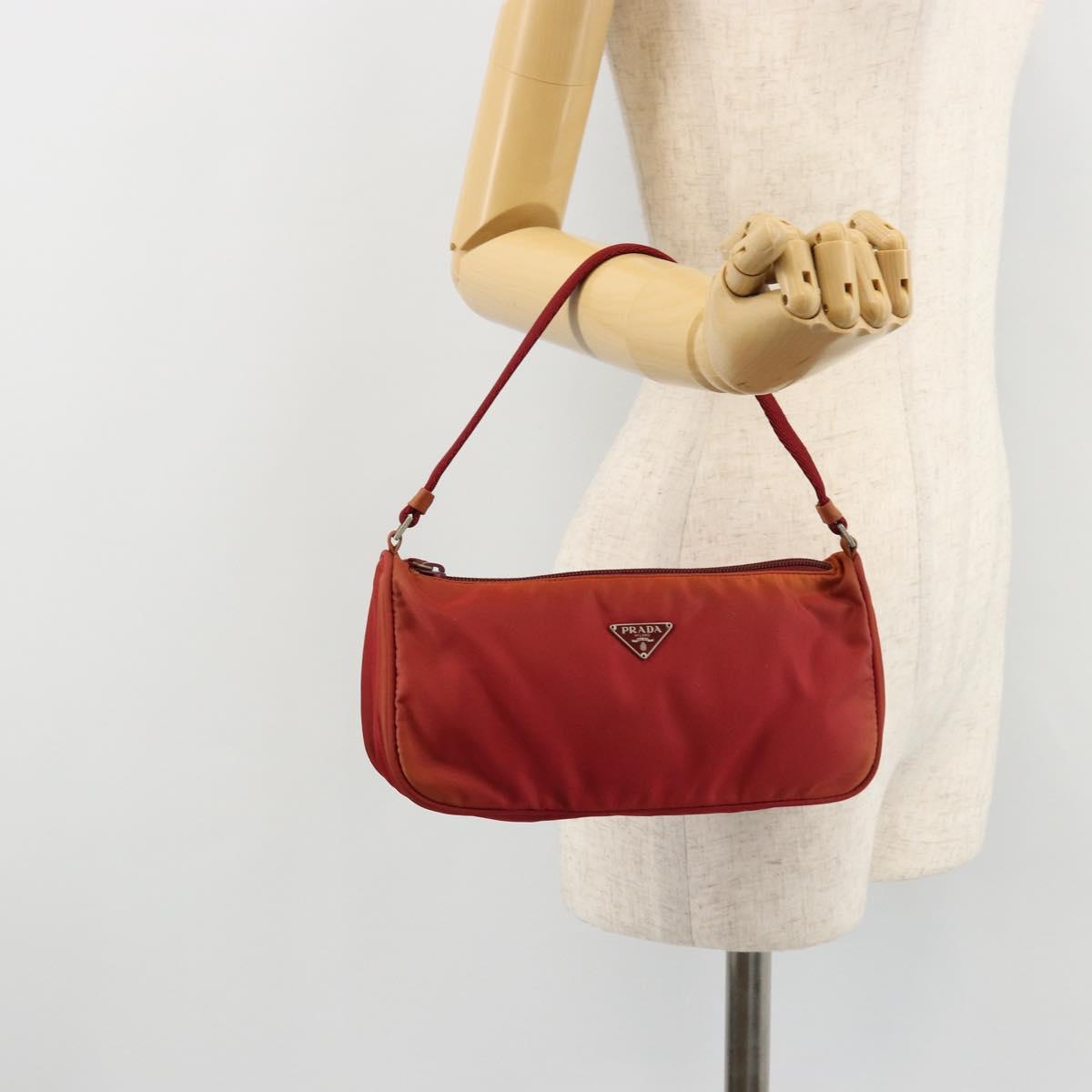 PRADA Accessory Pouch Nylon Red Silver Auth 178135