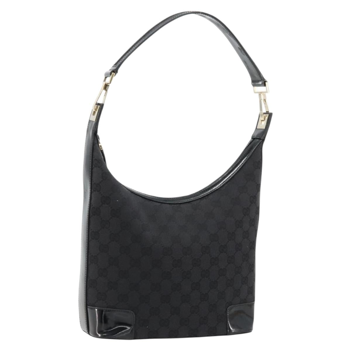 GUCCI GG Canvas Shoulder Bag Black Gold 001 4204 Auth 178150A