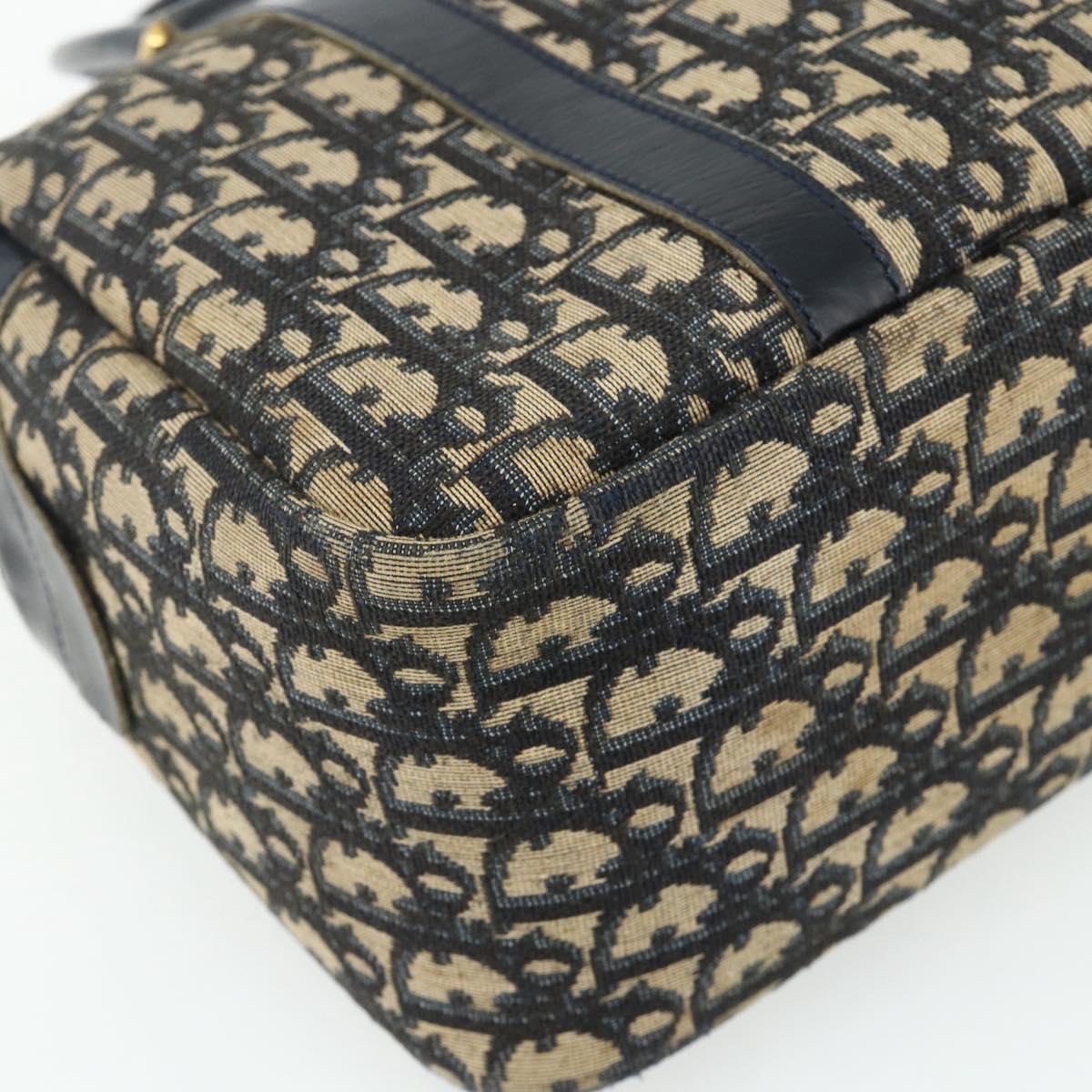 Christian Dior Trotter Canvas Hand Bag Navy Gold Auth 178151