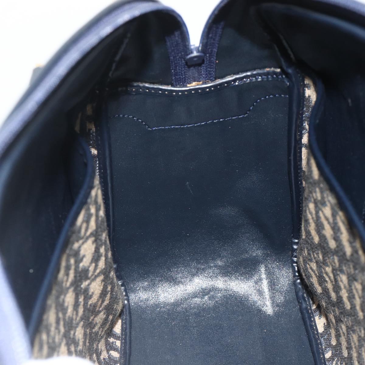 Christian Dior Trotter Canvas Hand Bag Navy Gold Auth 178151