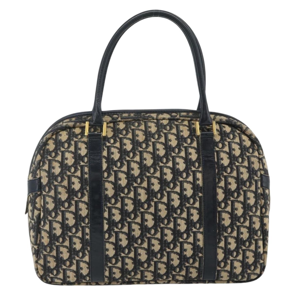 Christian Dior Trotter Canvas Hand Bag Navy Gold Auth 178151