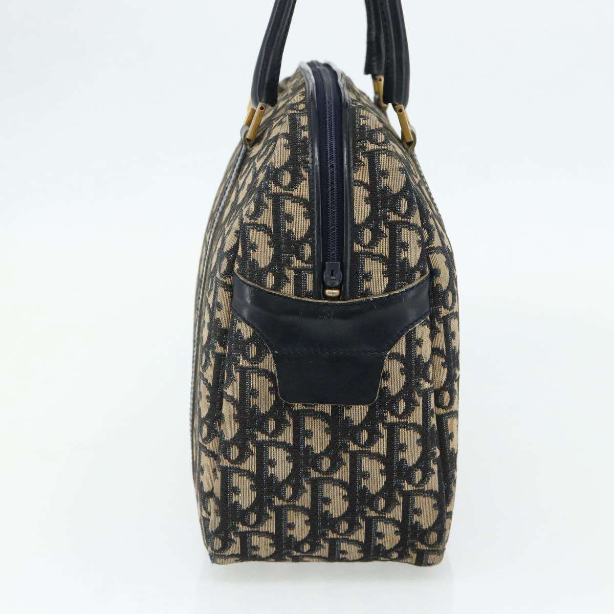 Christian Dior Trotter Canvas Hand Bag Navy Gold Auth 178151