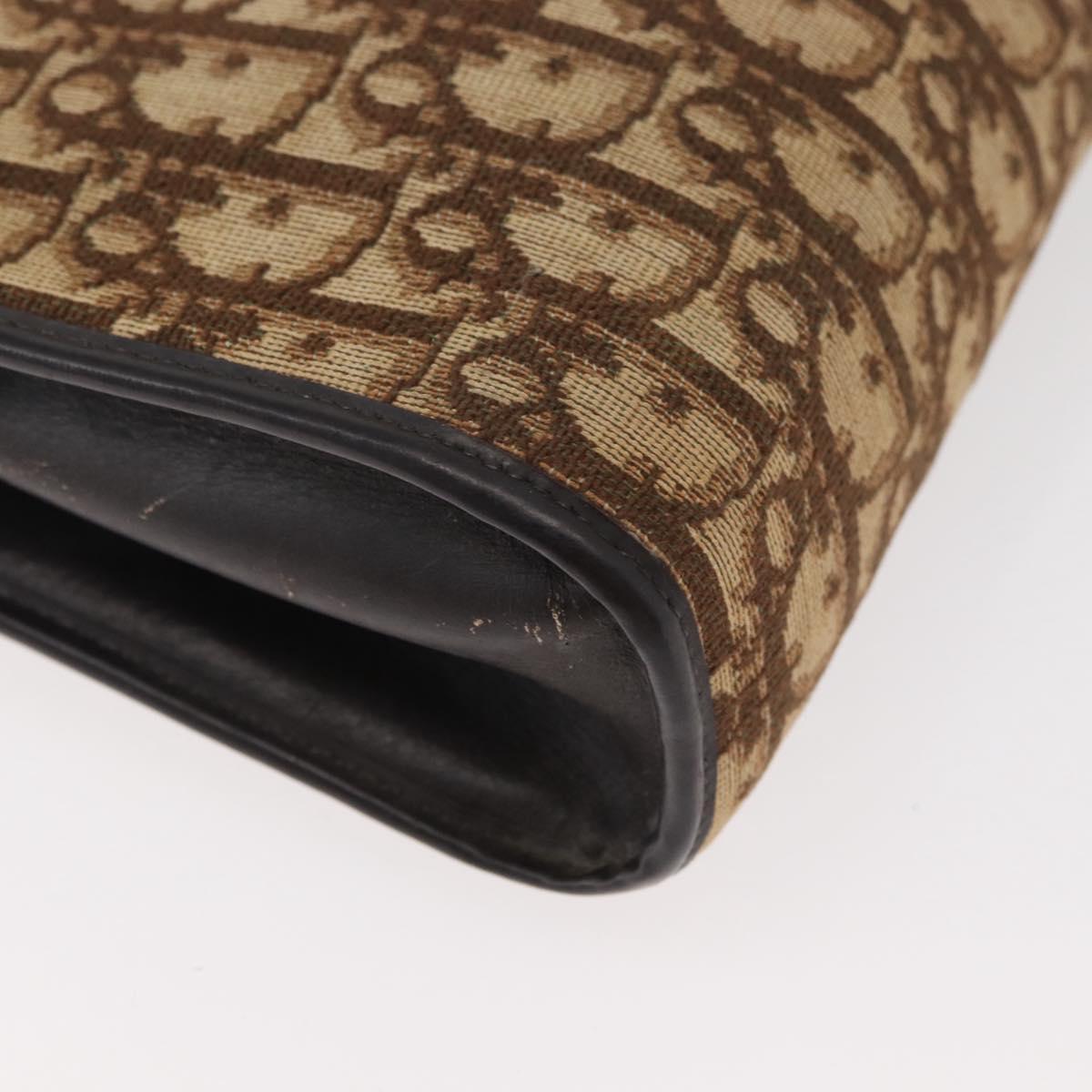 Christian Dior Trotter Canvas Shoulder Bag Brown Gold Auth 178153