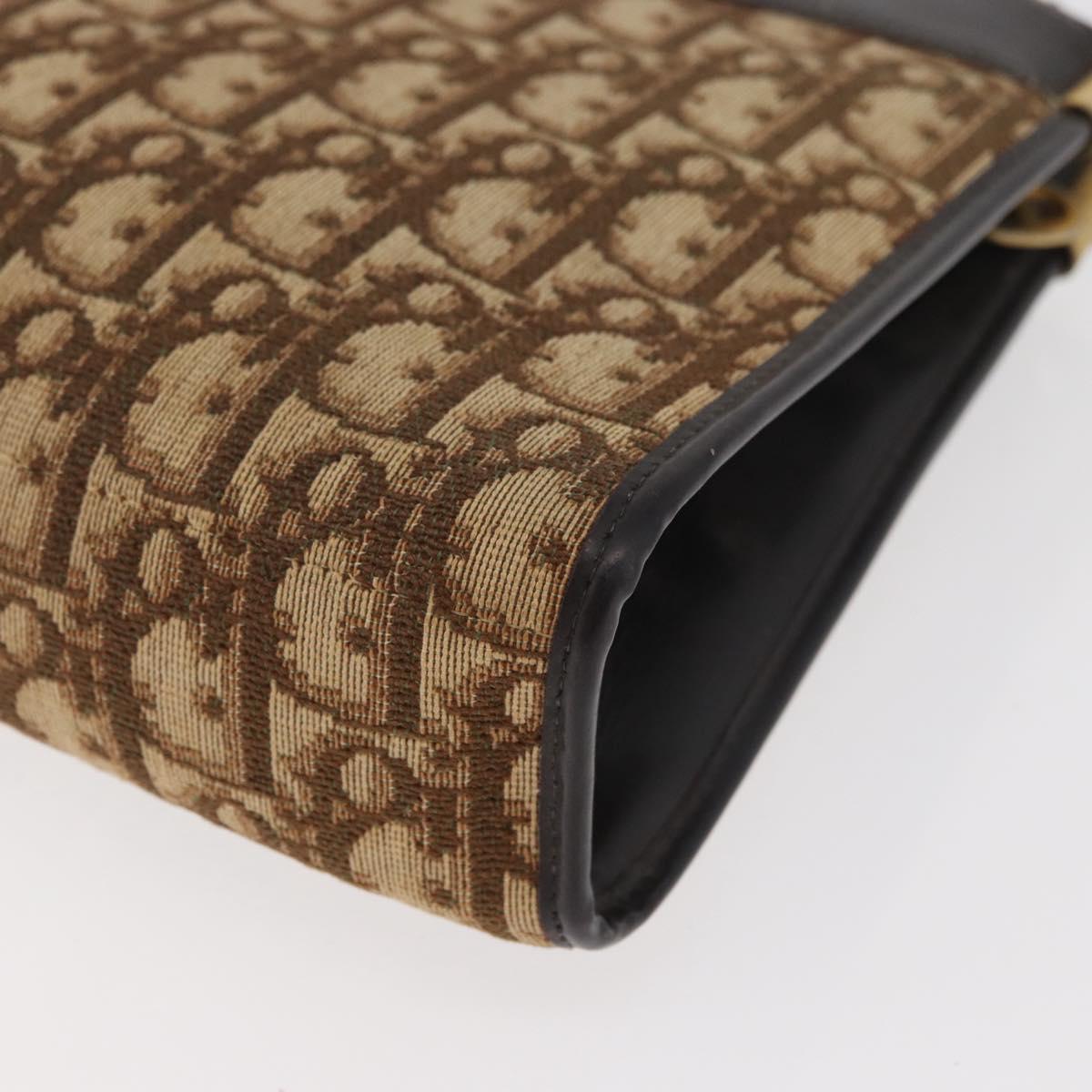 Christian Dior Trotter Canvas Shoulder Bag Brown Gold Auth 178153