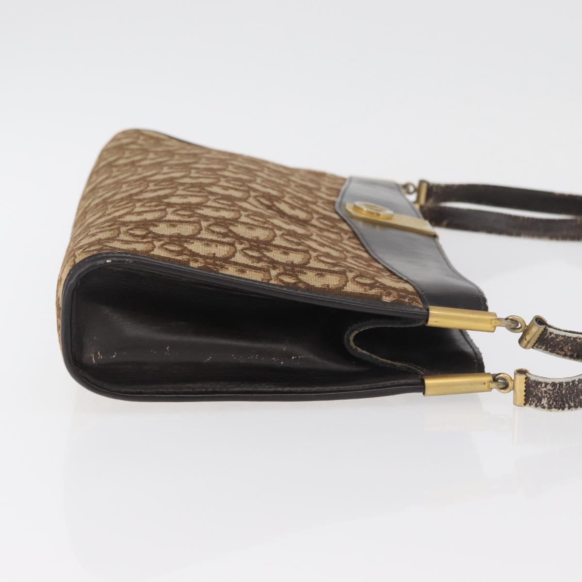 Christian Dior Trotter Canvas Shoulder Bag Brown Gold Auth 178153