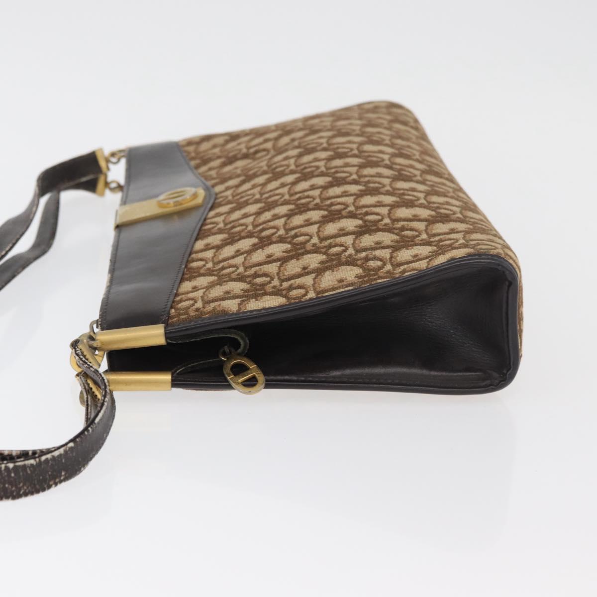 Christian Dior Trotter Canvas Shoulder Bag Brown Gold Auth 178153
