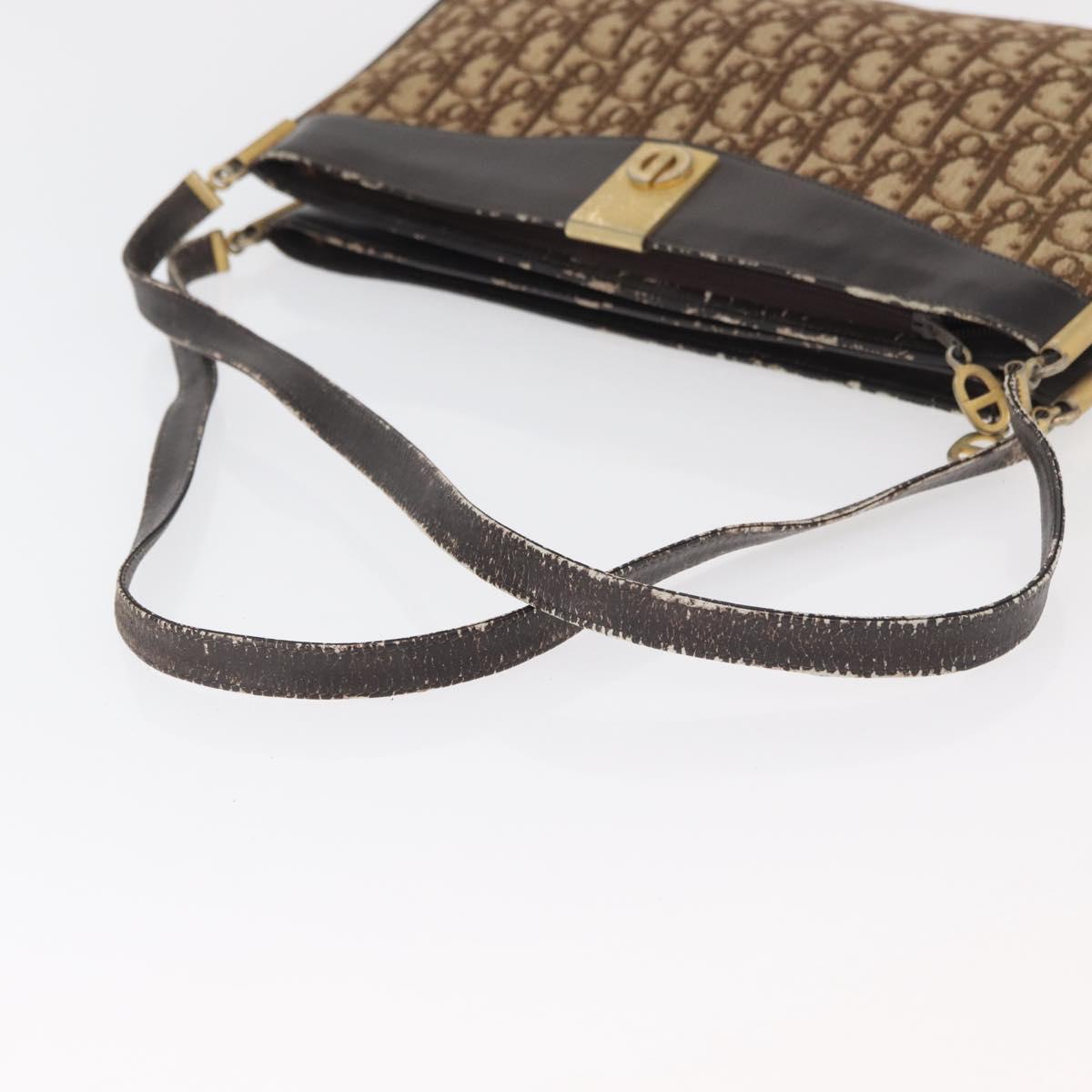 Christian Dior Trotter Canvas Shoulder Bag Brown Gold Auth 178153