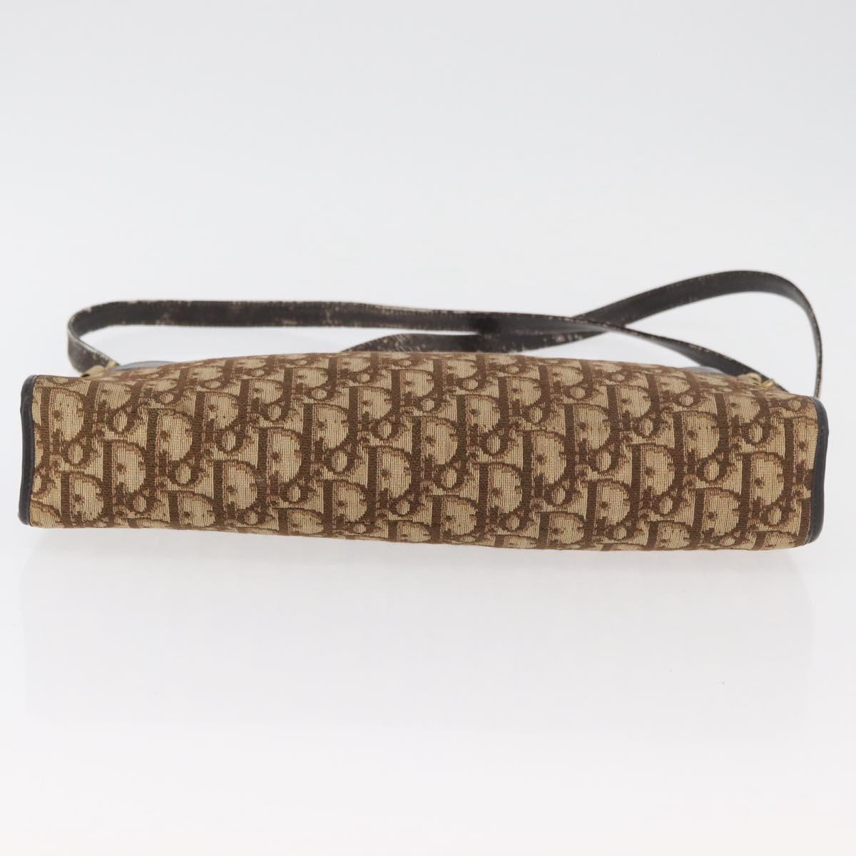 Christian Dior Trotter Canvas Shoulder Bag Brown Gold Auth 178153