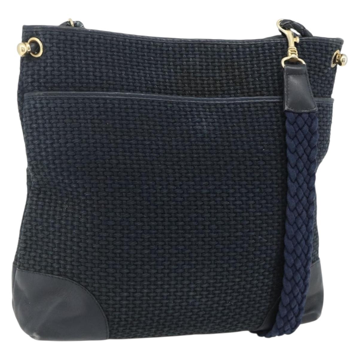 BOTTEGA VENETA Shoulder Bag straw Navy Gold Auth 178160