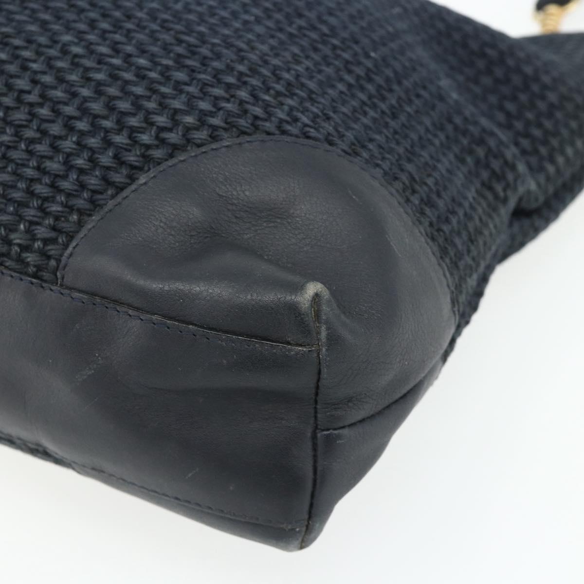 BOTTEGA VENETA Shoulder Bag straw Navy Gold Auth 178160