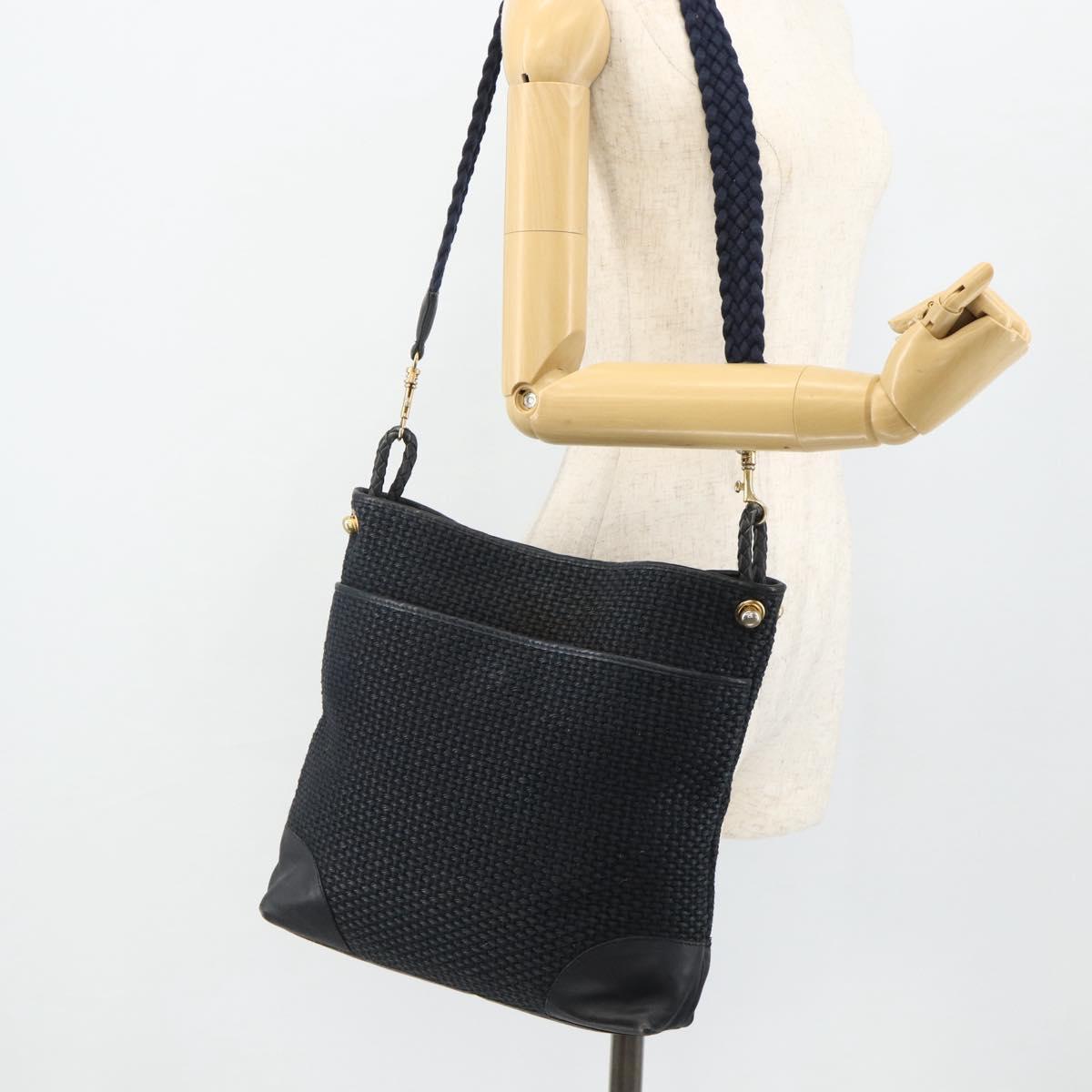 BOTTEGA VENETA Shoulder Bag straw Navy Gold Auth 178160