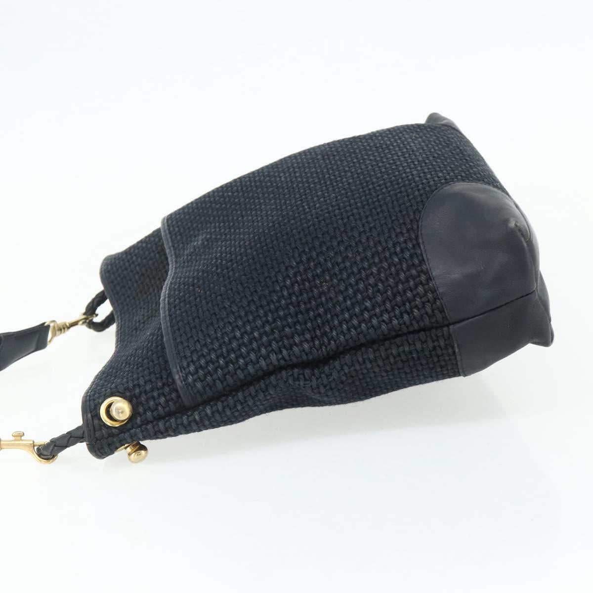BOTTEGA VENETA Shoulder Bag straw Navy Gold Auth 178160