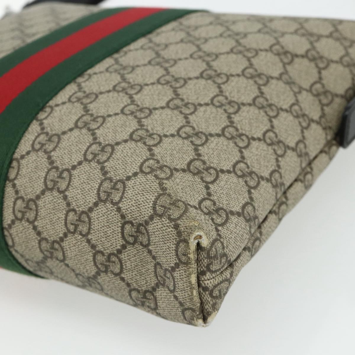 GUCCI GG Supreme Web Sherry Line Shoulder Bag PVC Beige Red 387111 Auth 178163