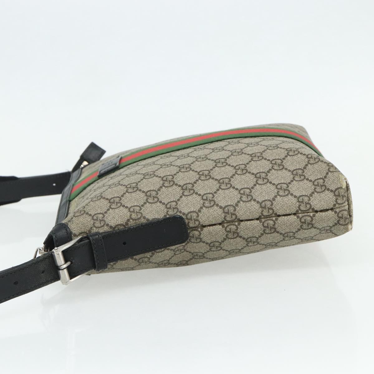 GUCCI GG Supreme Web Sherry Line Shoulder Bag PVC Beige Red 387111 Auth 178163