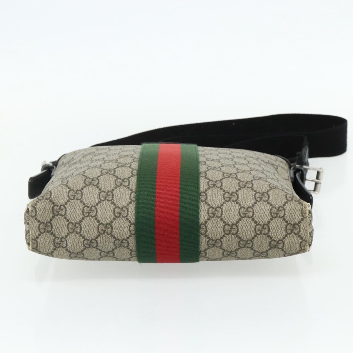 GUCCI GG Supreme Web Sherry Line Shoulder Bag PVC Beige Red 387111 Auth 178163