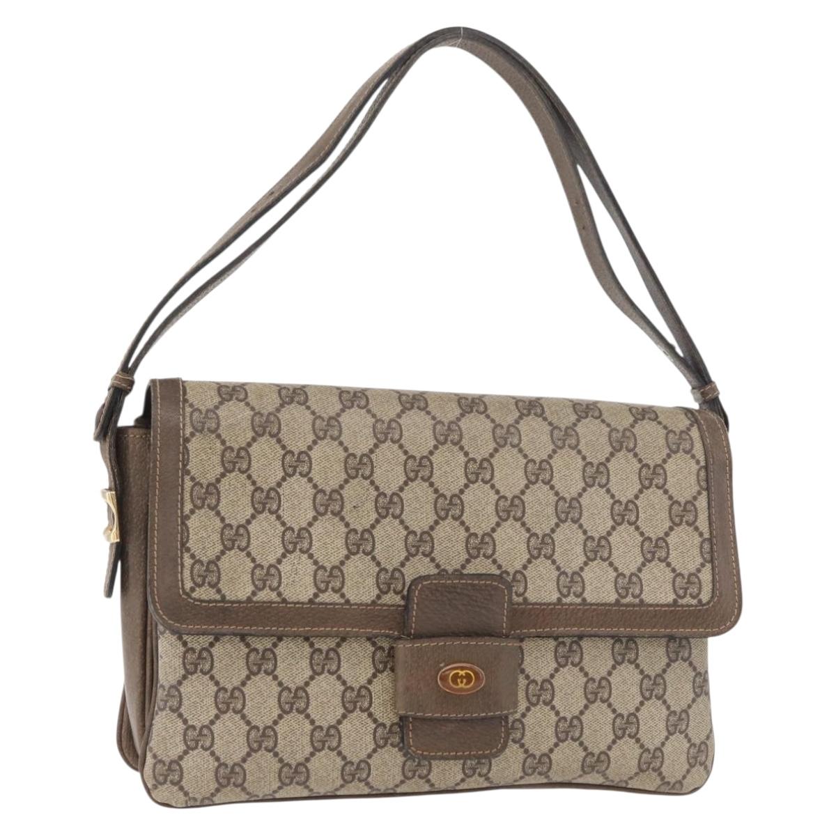 GUCCI GG Supreme Shoulder Bag PVC Beige Gold Auth 178165