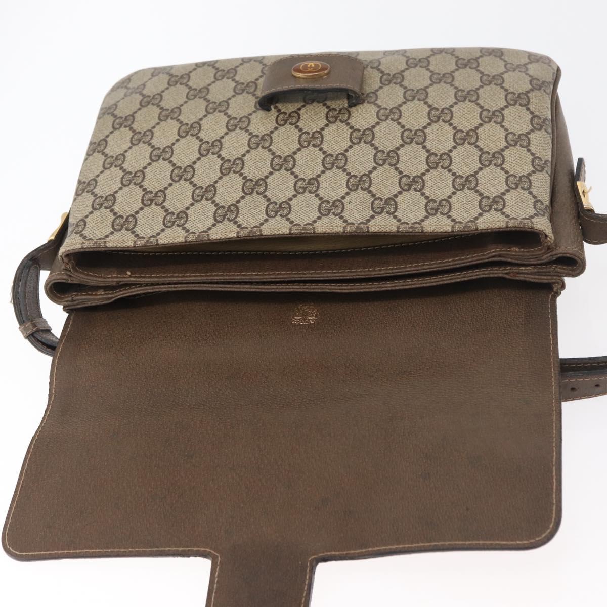 GUCCI GG Supreme Shoulder Bag PVC Beige Gold Auth 178165