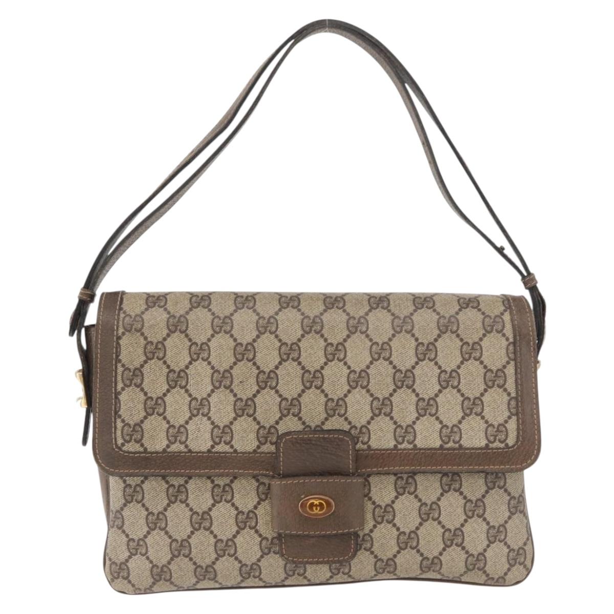 GUCCI GG Supreme Shoulder Bag PVC Beige Gold Auth 178165