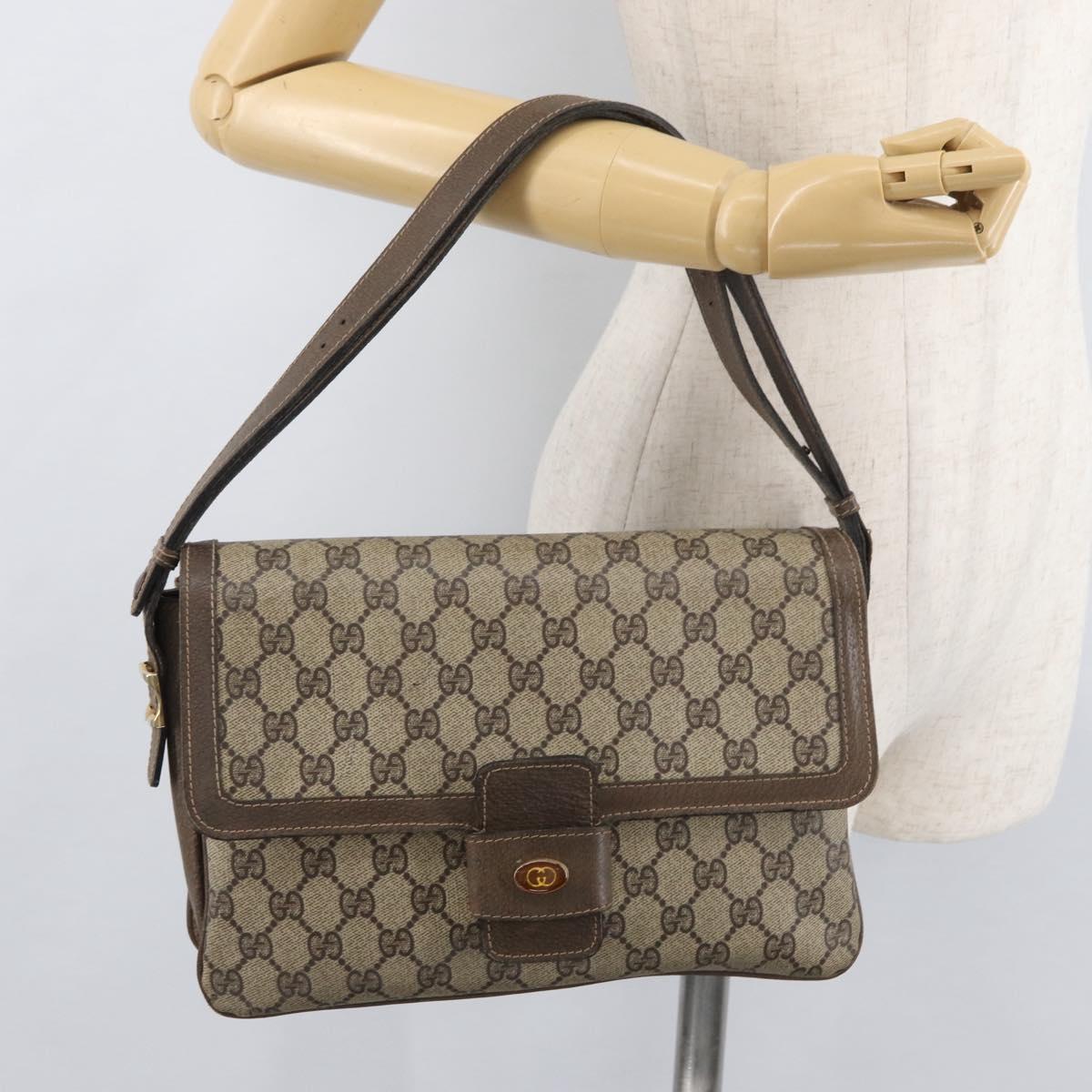 GUCCI GG Supreme Shoulder Bag PVC Beige Gold Auth 178165