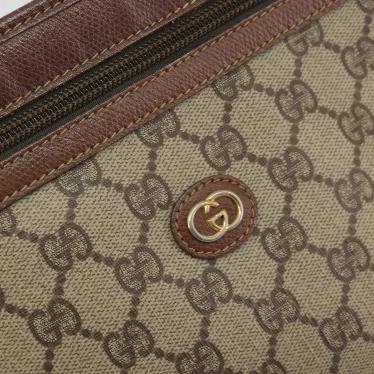 GUCCI GG Supreme Clutch Bag PVC Beige Gold 014 115 6063 Auth 178169