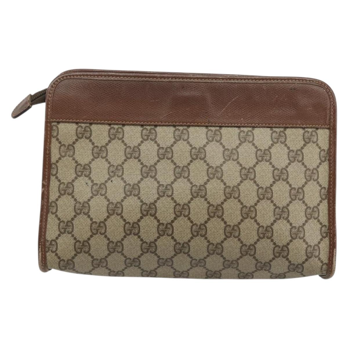 GUCCI GG Supreme Clutch Bag PVC Beige Gold 014 115 6063 Auth 178169