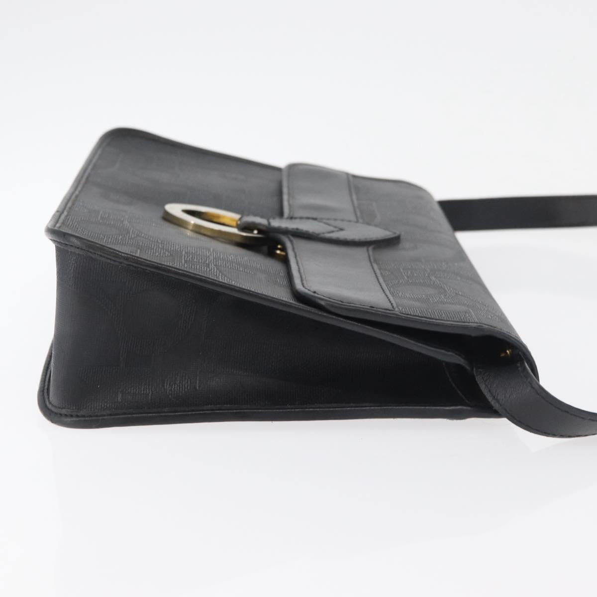 Christian Dior Trotter Canvas Shoulder Bag PVC Black Gold Auth 178171
