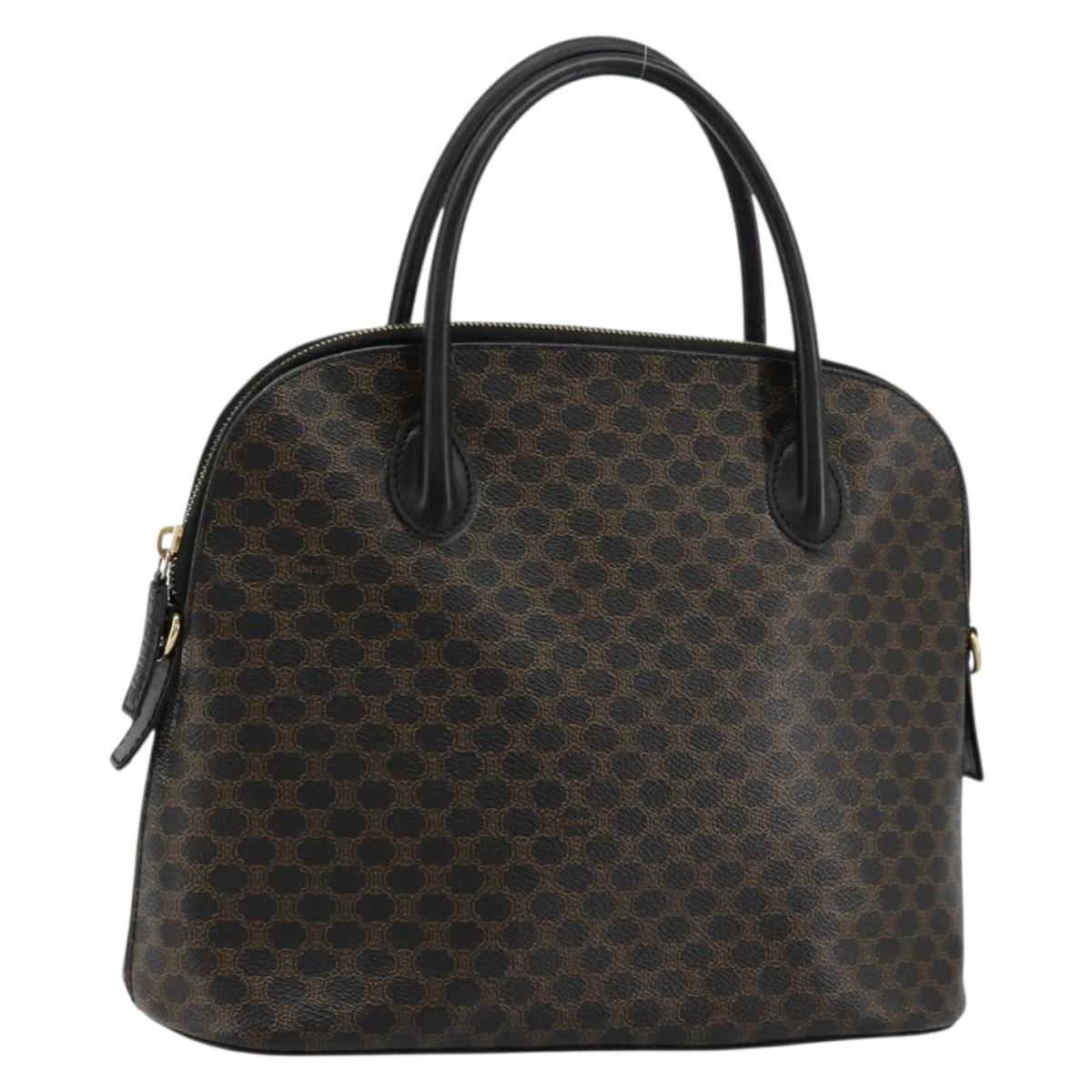 CELINE Macadam Canvas Hand Bag PVC Leather Black Gold Auth 178172A