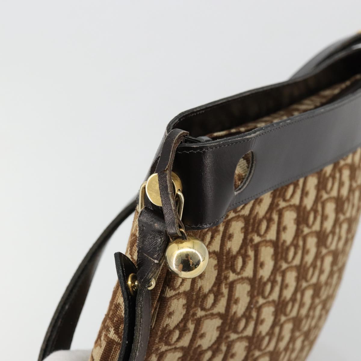 Christian Dior Trotter Canvas Shoulder Bag Brown Gold Auth 178175