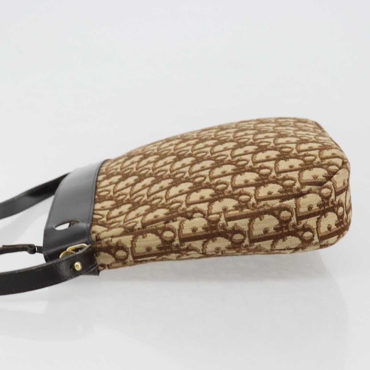 Christian Dior Trotter Canvas Shoulder Bag Brown Gold Auth 178175