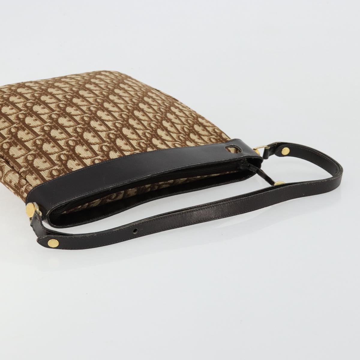Christian Dior Trotter Canvas Shoulder Bag Brown Gold Auth 178175