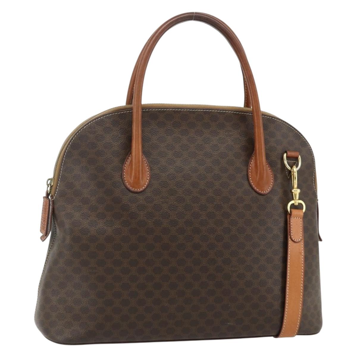 CELINE Macadam Canvas Hand Bag PVC Leather 2way Brown Gold Auth 178176